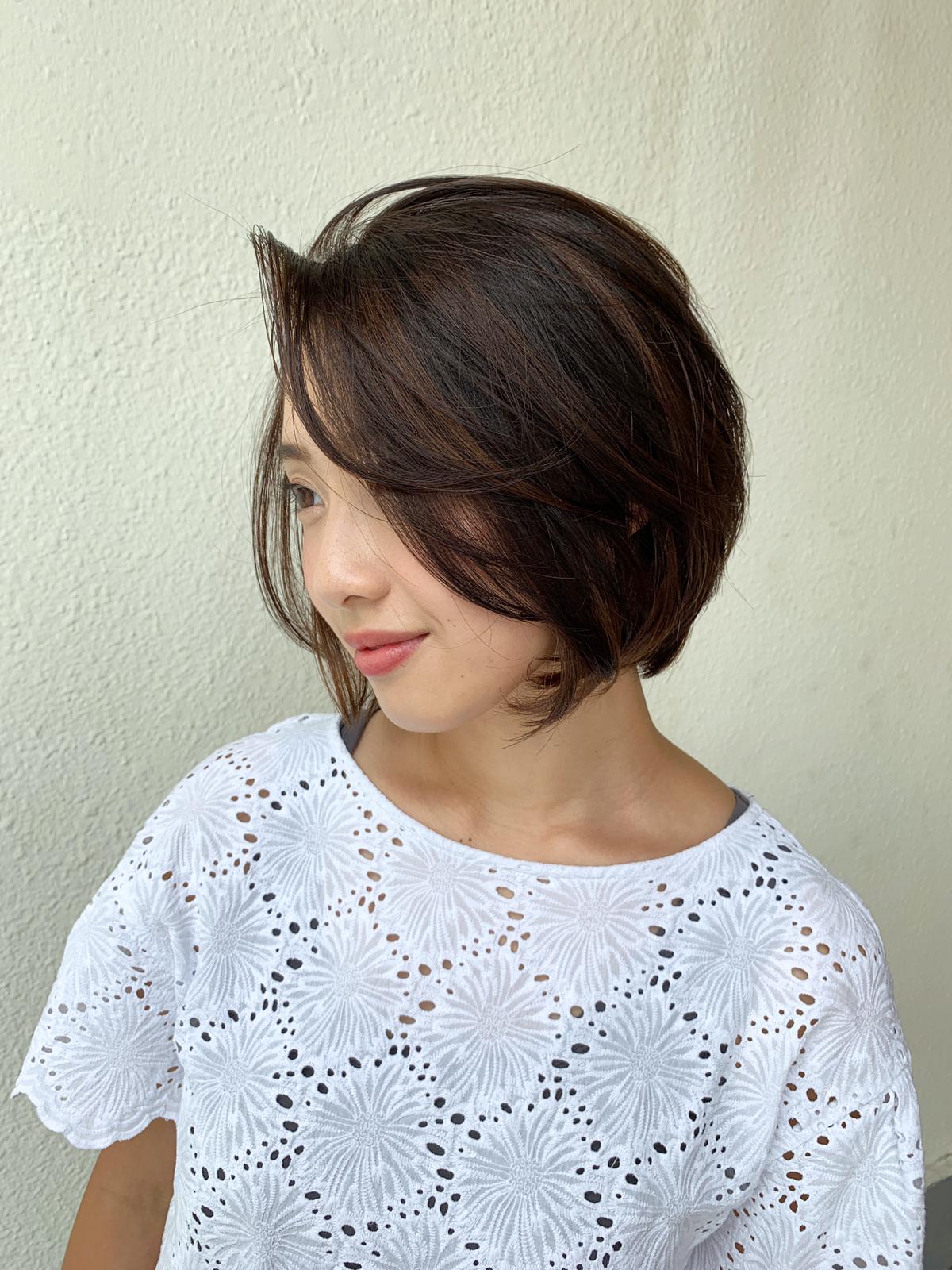 Japanese Rounded Bob Cut × Dark Ash Brown Color