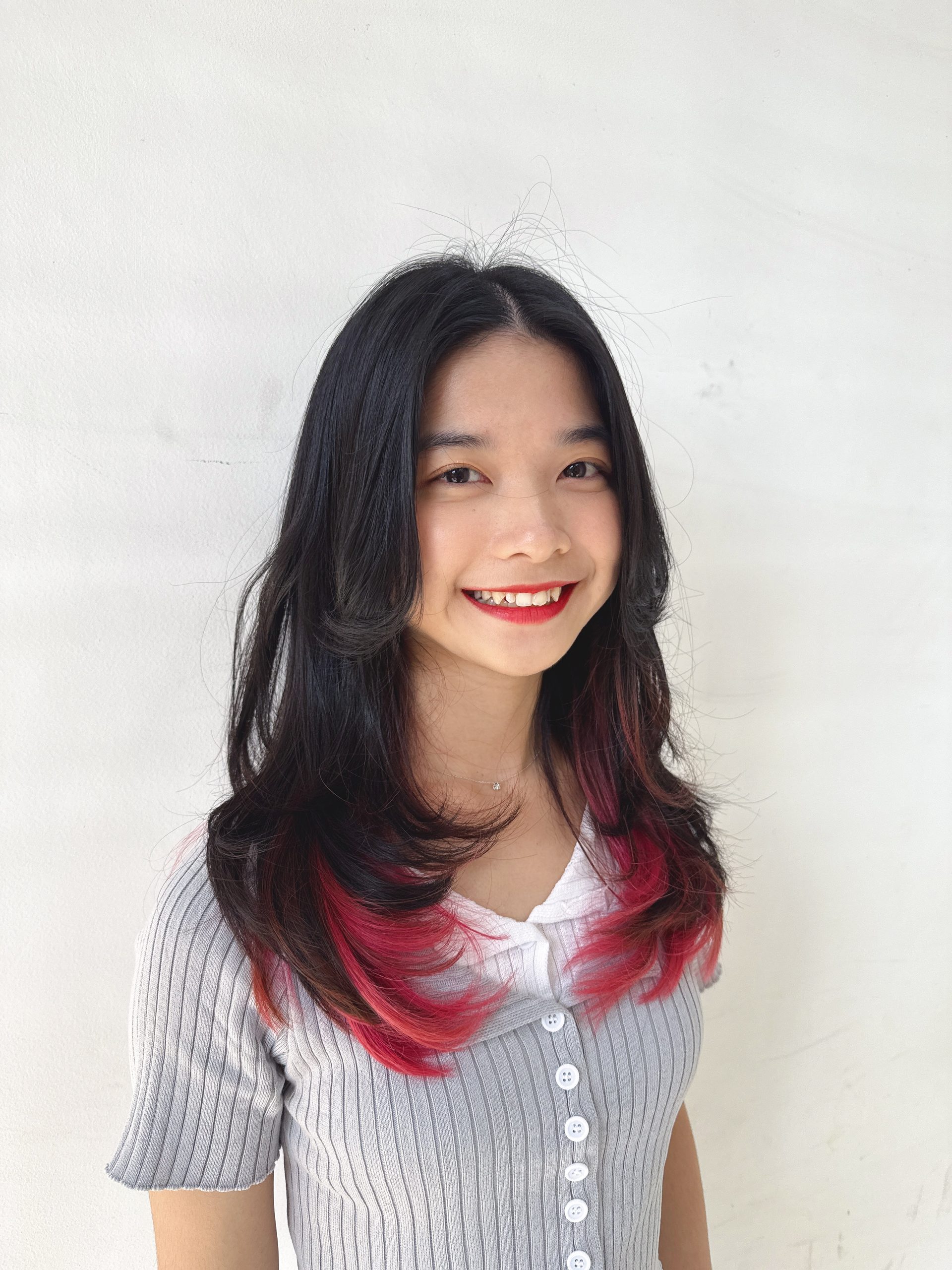 Long Layered Cut × Pink Peekaboo Color