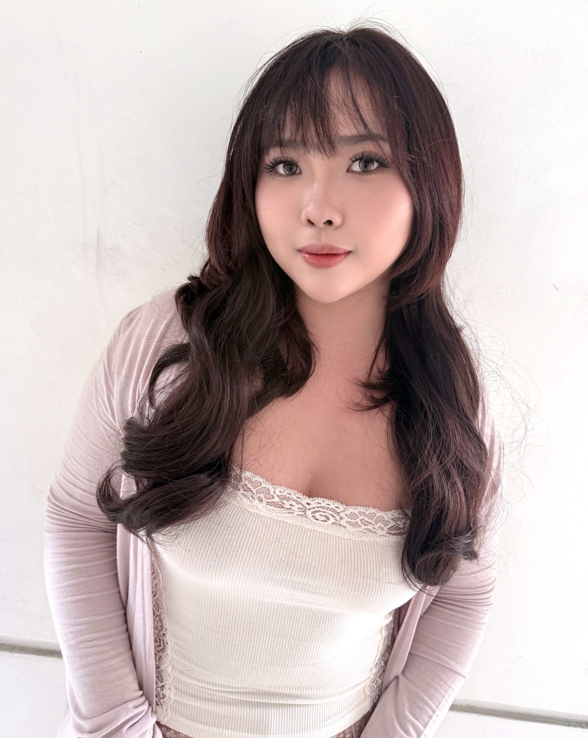 Layer Cut × Pink Brown Hair Color