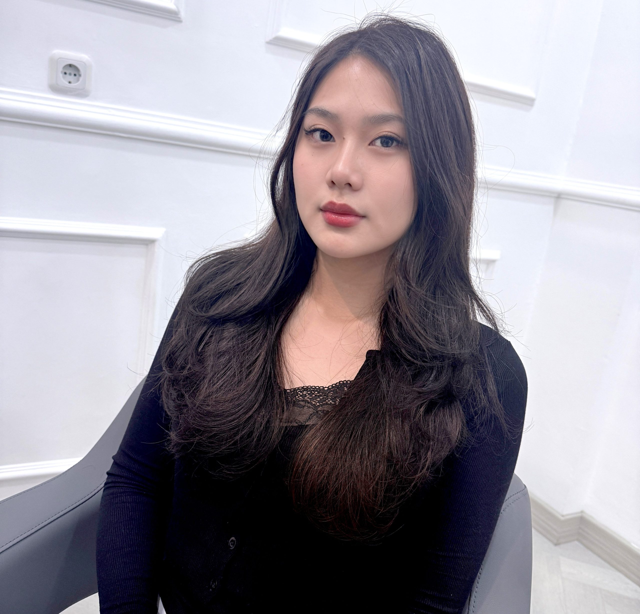 Long Graduated Cut × Dark Brown Hair Color